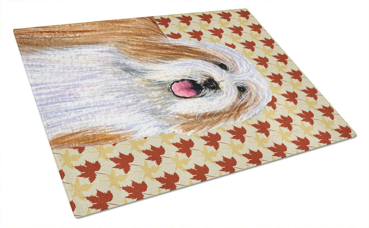 Bearded Collie Fall Leaves Portrait Glass Cutting Board Large by Caroline&#39;s Treasures