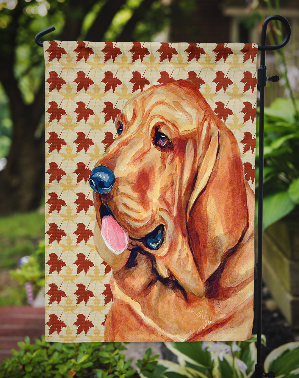 Bloodhound Fall Leaves Portrait Flag Garden Size.