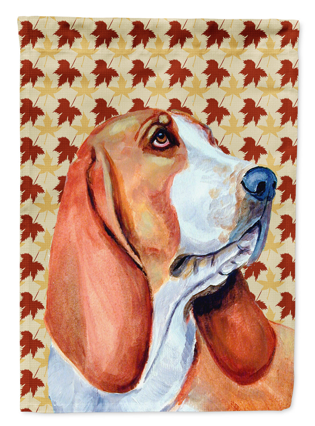 Basset Hound Fall Leaves Portrait Flag Canvas House Size  the-store.com.