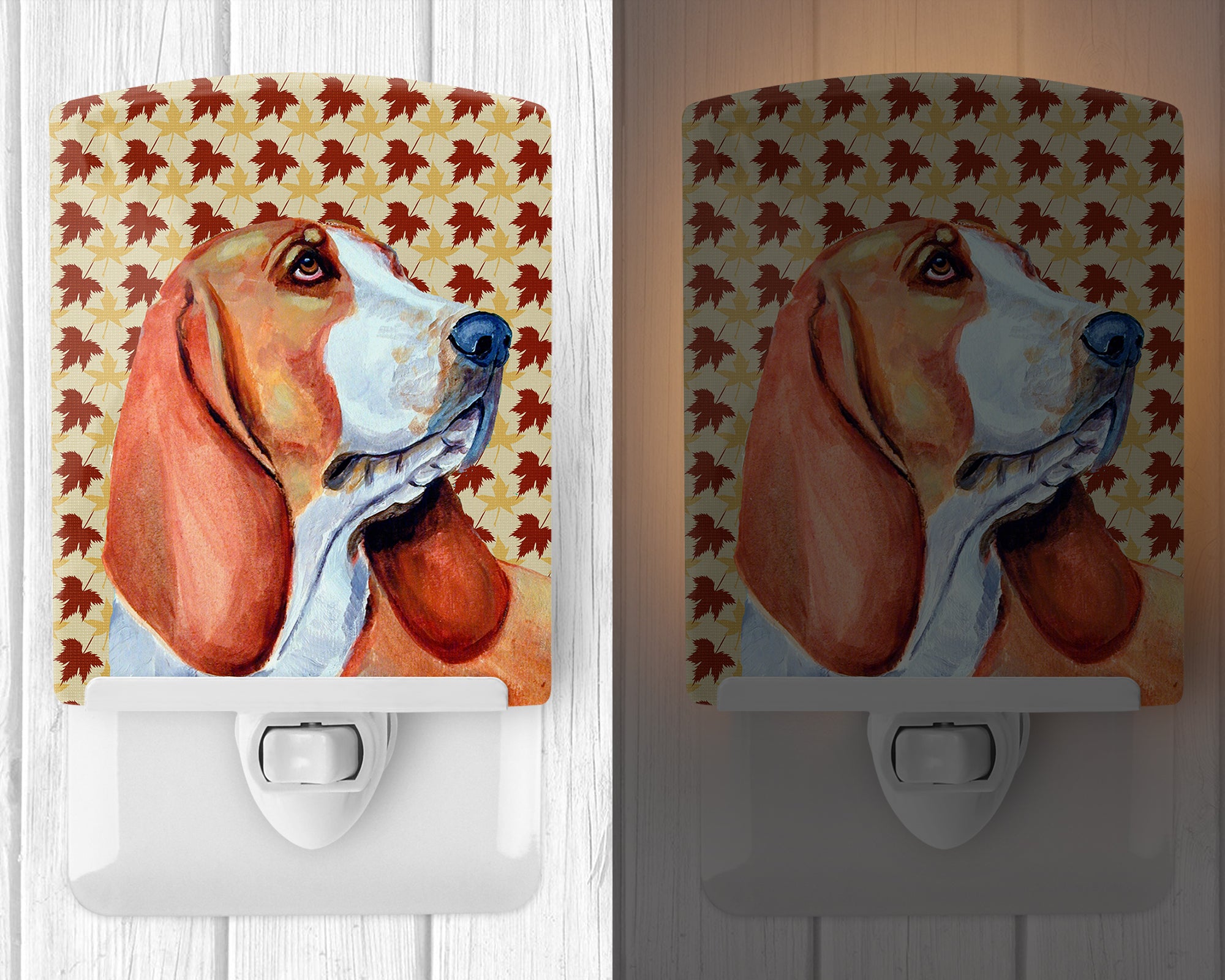 Basset Hound Fall Leaves Portrait Ceramic Night Light LH9107CNL - the-store.com