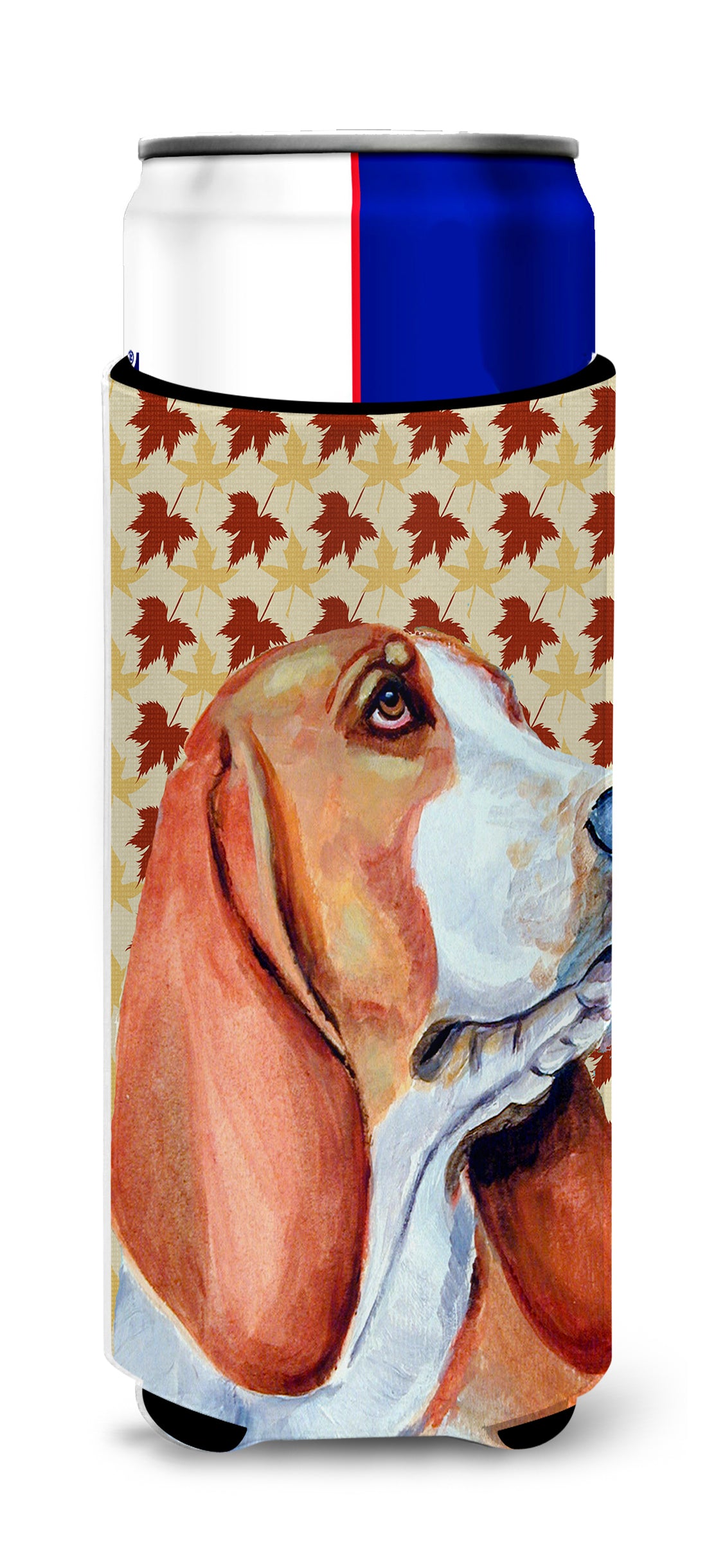 Basset Hound Fall Leaves Portrait Ultra Beverage Insulators for slim cans LH9107MUK.