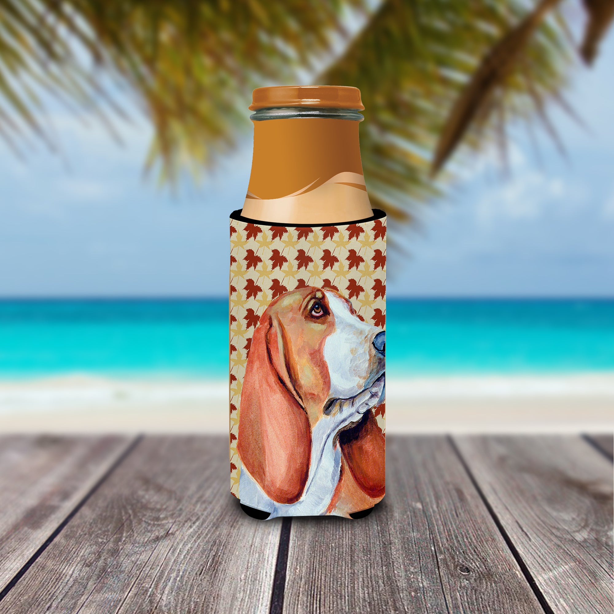 Basset Hound Fall Leaves Portrait Ultra Beverage Insulators for slim cans LH9107MUK.