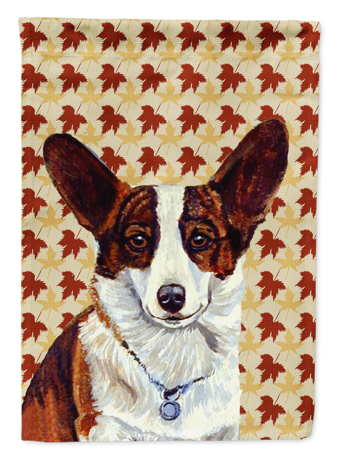 Corgi Fall Leaves Portrait Flag Canvas House Size  the-store.com.