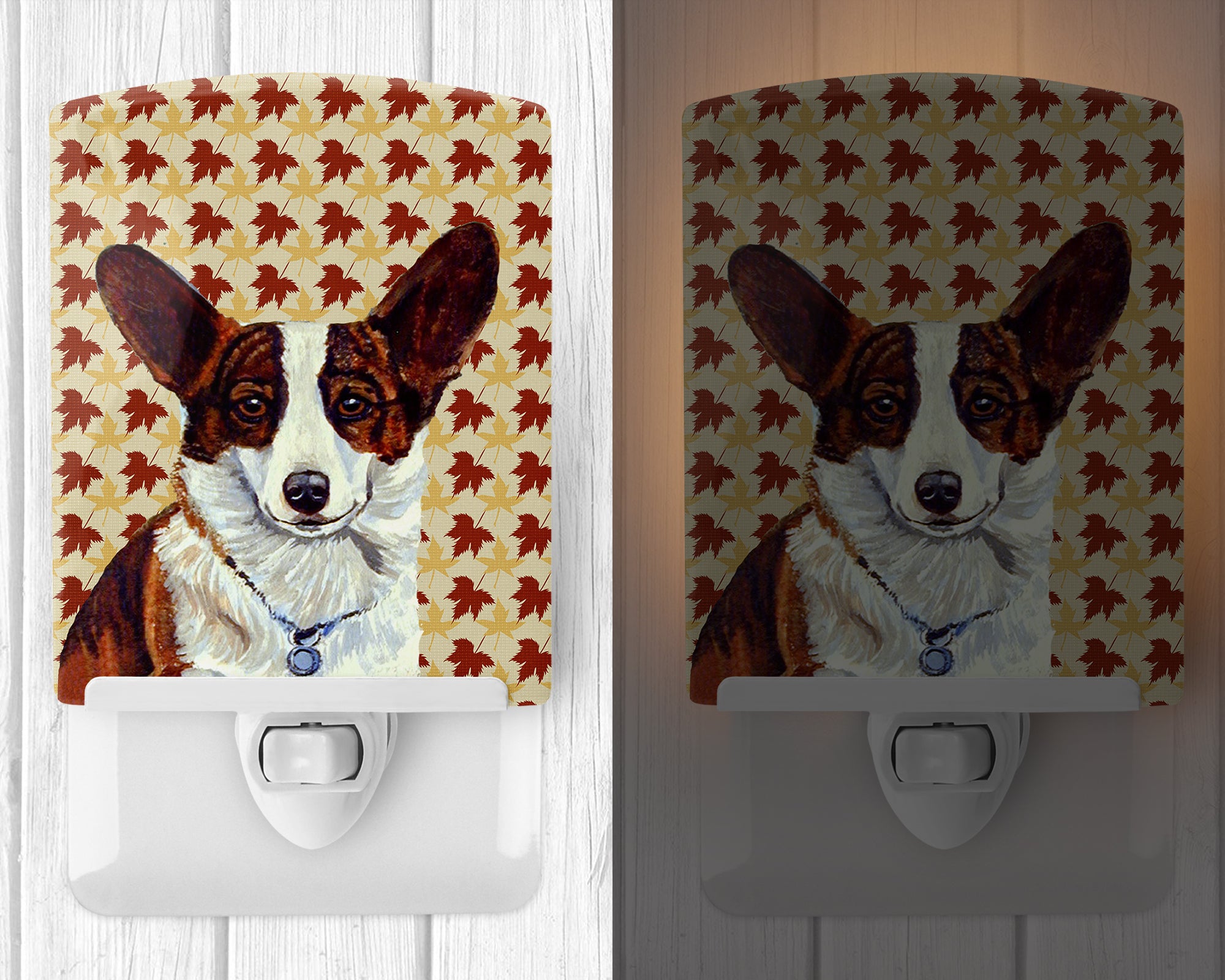 Corgi Fall Leaves Portrait Ceramic Night Light LH9108CNL - the-store.com