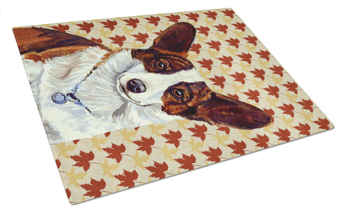 Corgi Fall Leaves Portrait Glass Cutting Board Large by Caroline&#39;s Treasures