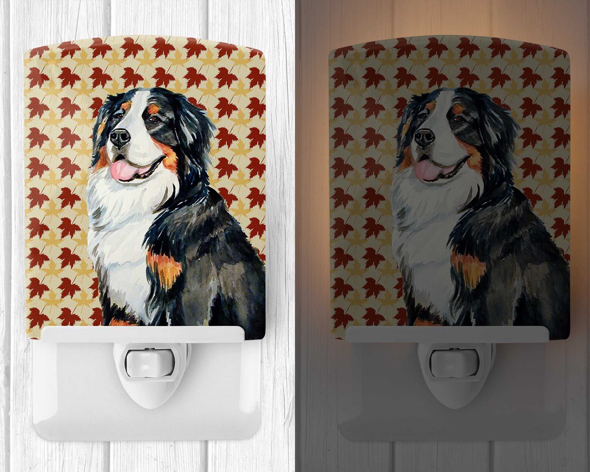 Bernese Mountain Dog Fall Leaves Portrait Ceramic Night Light LH9109CNL - the-store.com