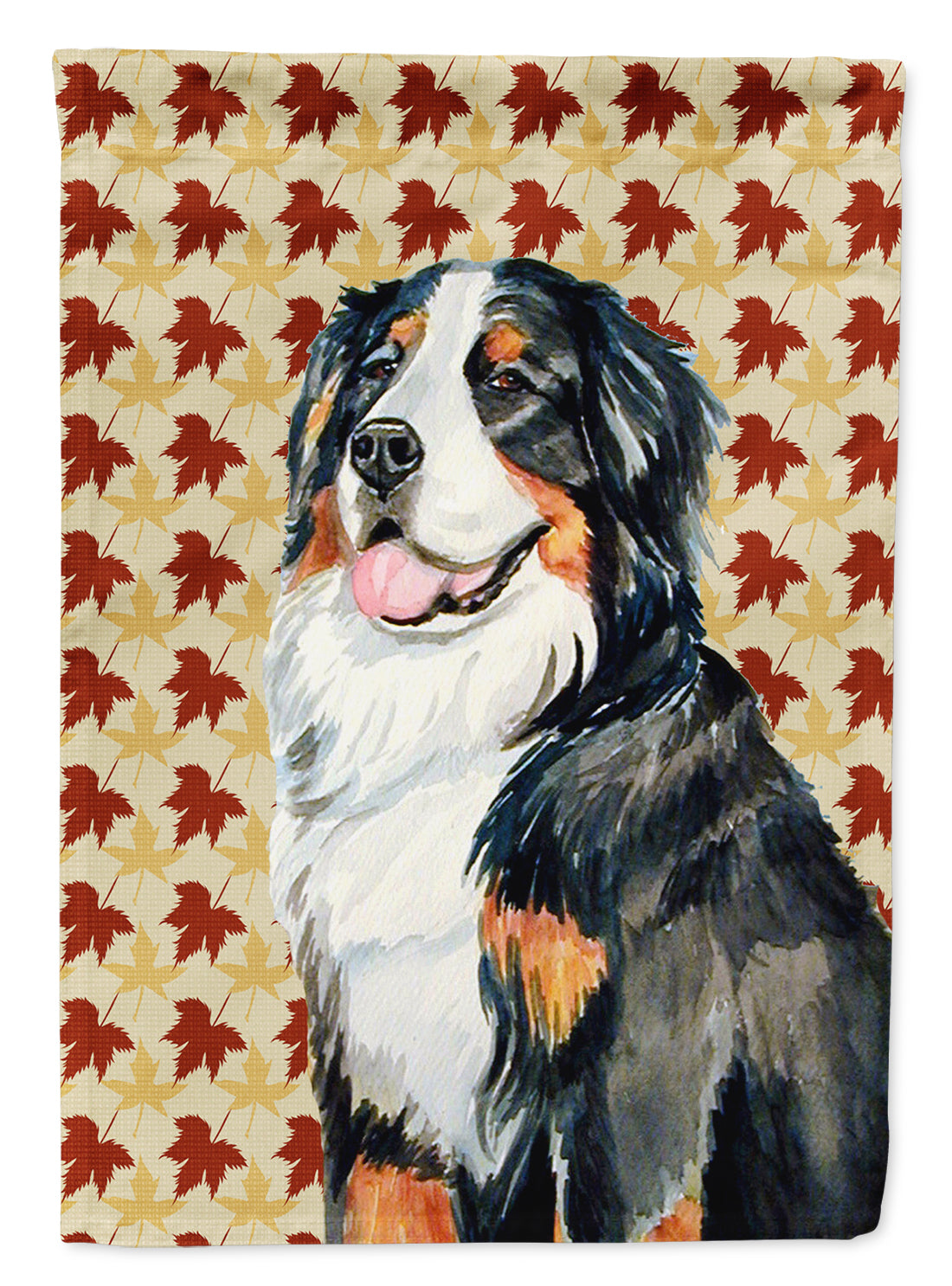 Bernese Mountain Dog Fall Leaves Portrait Flag Garden Size.