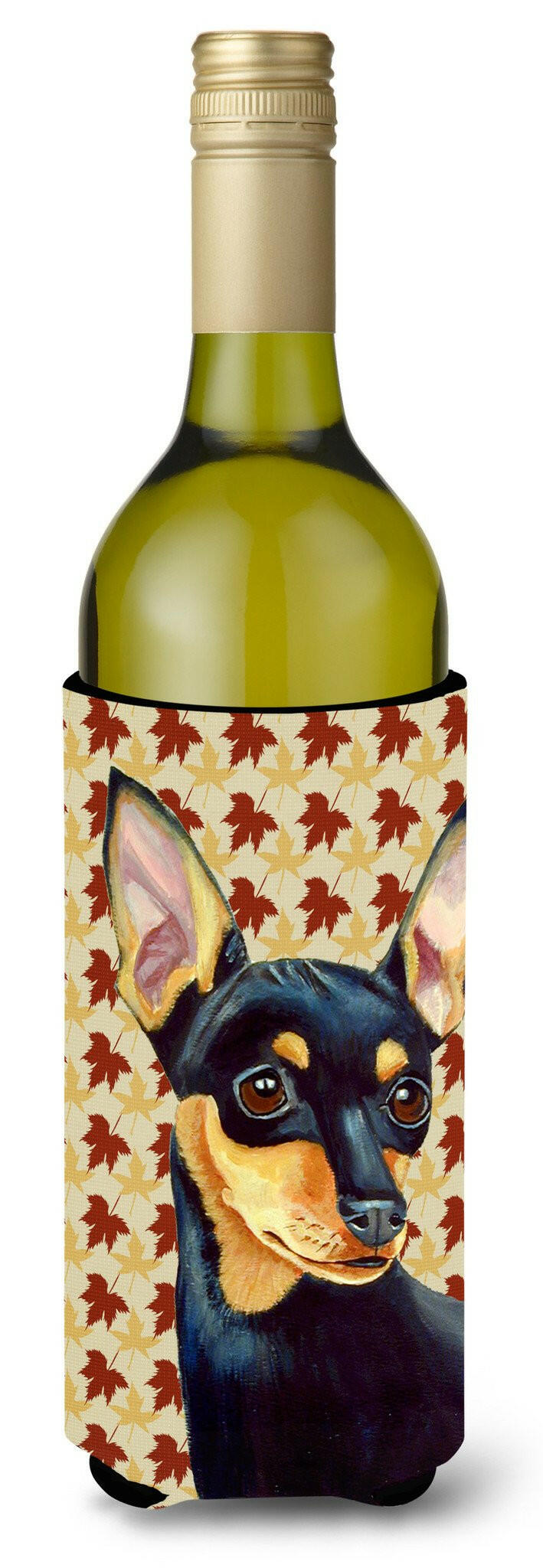 Min Pin Fall Leaves Portrait Wine Bottle Beverage Insulator Beverage Insulator Hugger by Caroline's Treasures