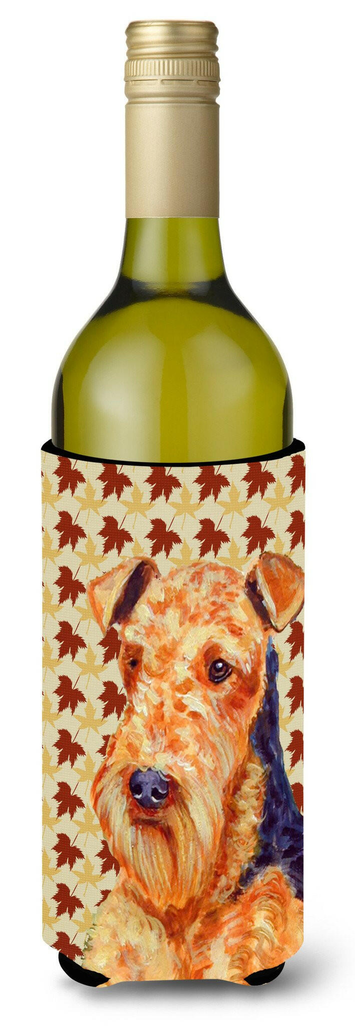 Airedale Fall Leaves Portrait Wine Bottle Beverage Insulator Beverage Insulator Hugger by Caroline's Treasures