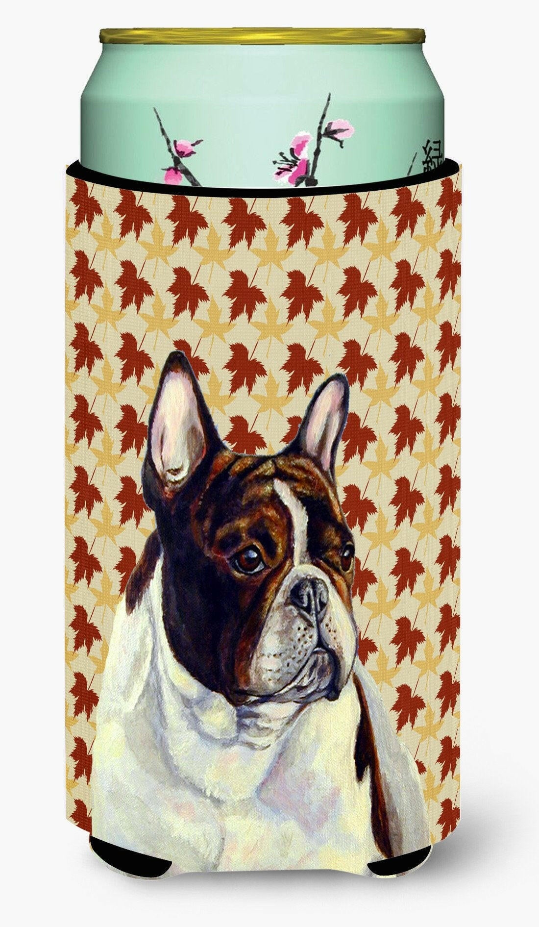 French Bulldog Fall Leaves Portrait  Tall Boy Beverage Insulator Beverage Insulator Hugger by Caroline&#39;s Treasures