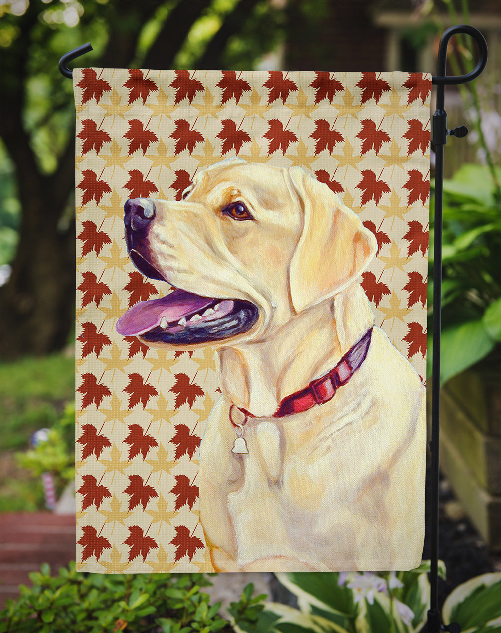 Labrador Fall Leaves Portrait Flag Garden Size.