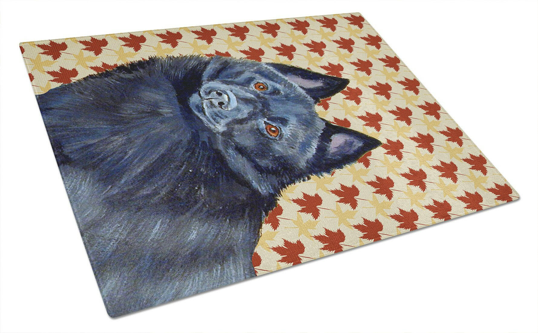 Schipperke Fall Leaves Portrait Glass Cutting Board Large by Caroline's Treasures