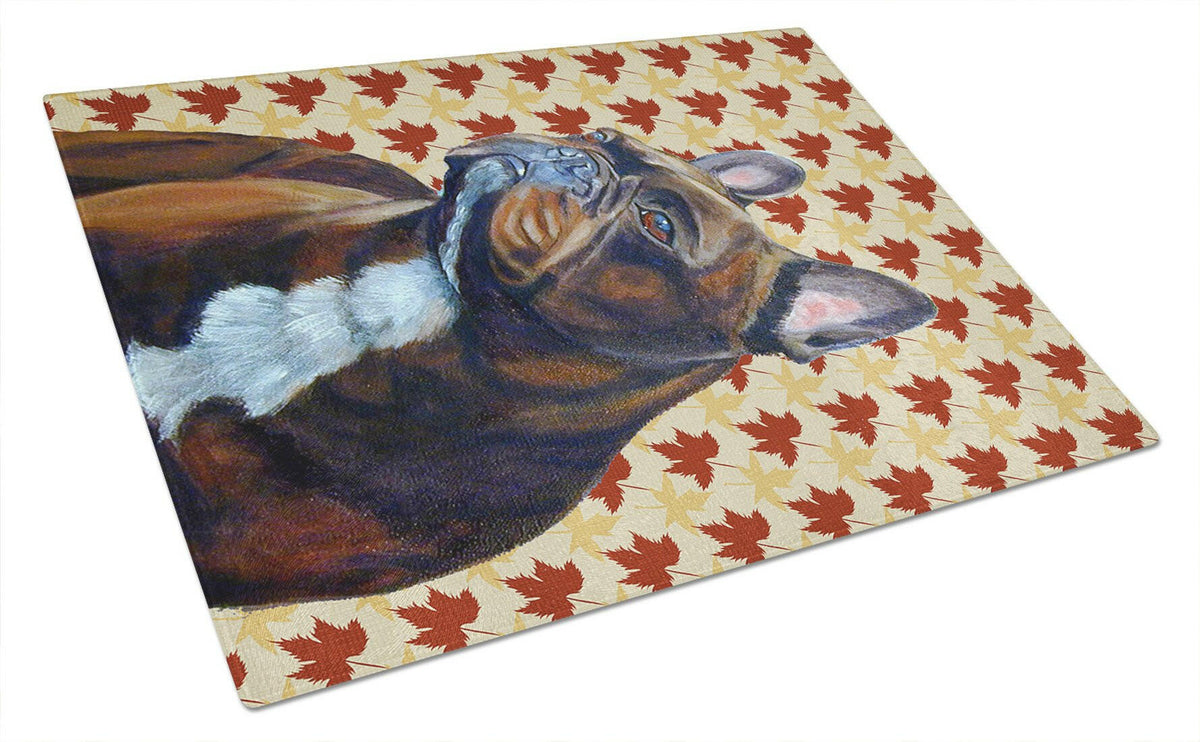 French Bulldog Fall Leaves Portrait Glass Cutting Board Large by Caroline&#39;s Treasures