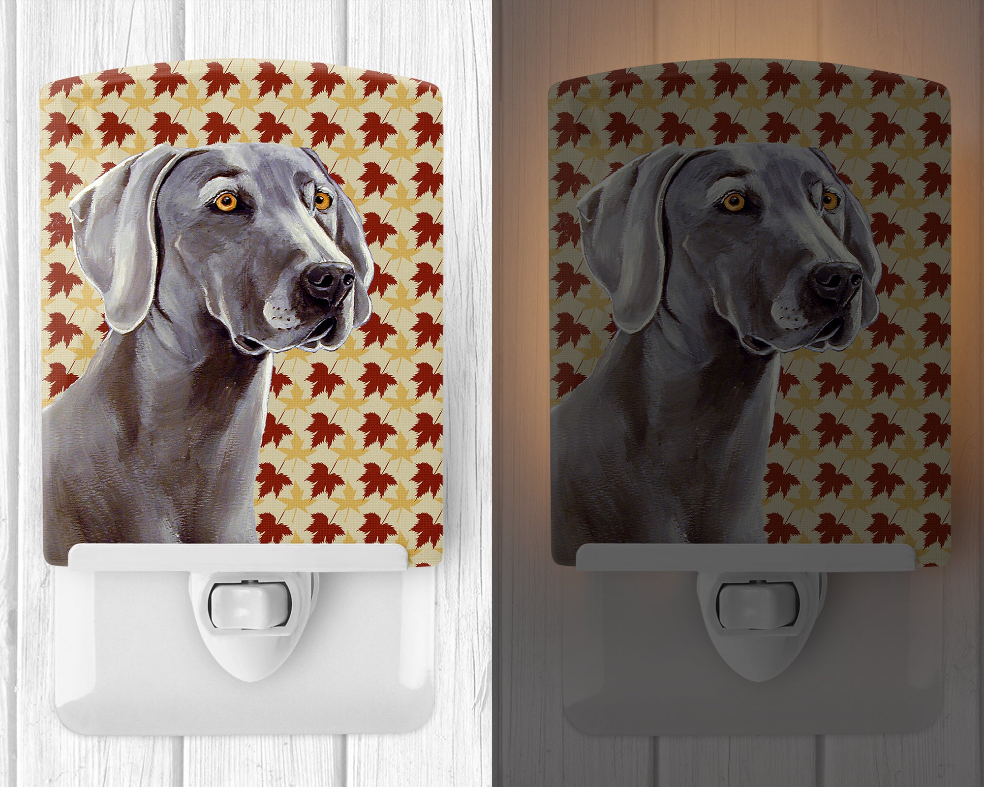 Weimaraner Fall Leaves Portrait Ceramic Night Light LH9116CNL - the-store.com