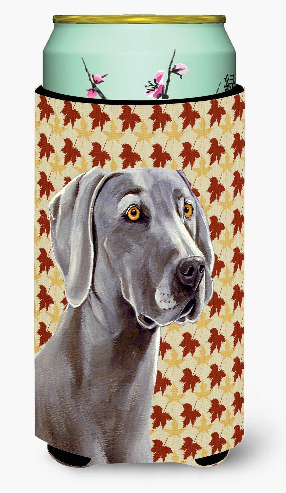 Weimaraner Fall Leaves Portrait  Tall Boy Beverage Insulator Beverage Insulator Hugger by Caroline&#39;s Treasures