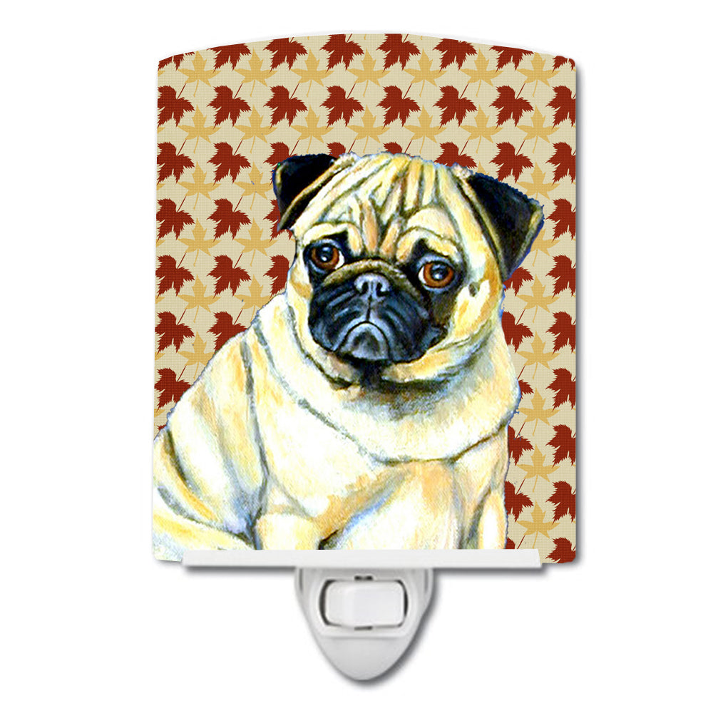 Pug Fall Leaves Portrait Ceramic Night Light LH9117CNL - the-store.com