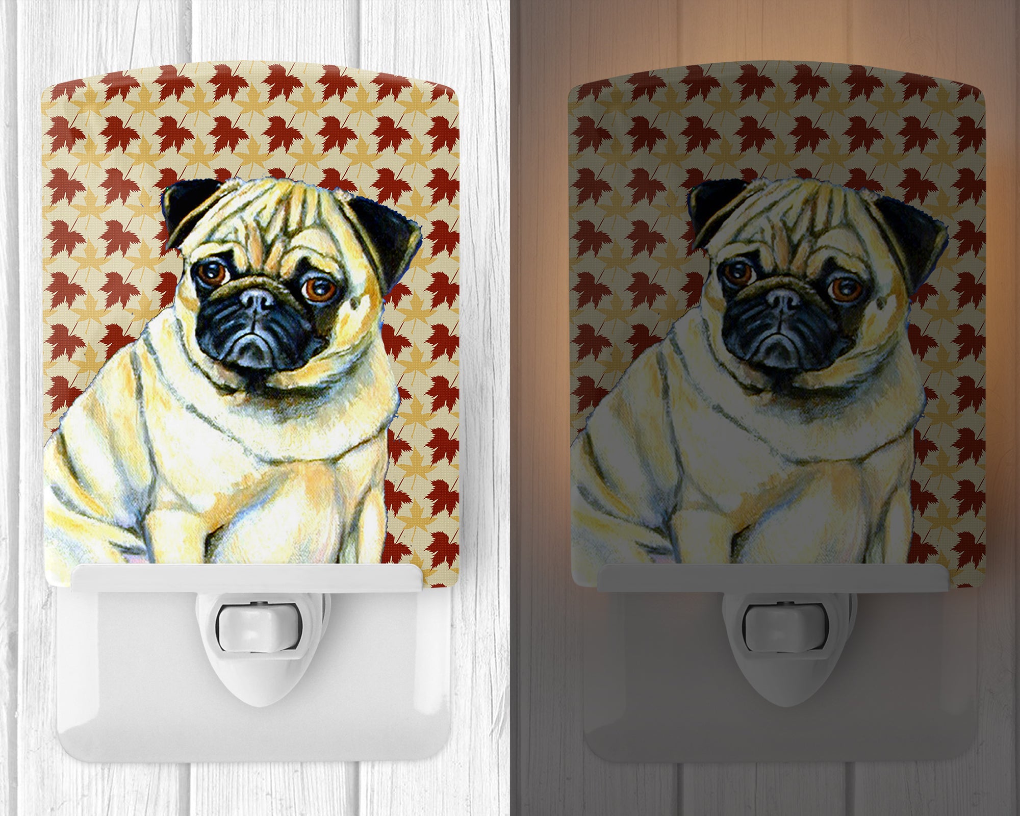 Pug Fall Leaves Portrait Ceramic Night Light LH9117CNL - the-store.com