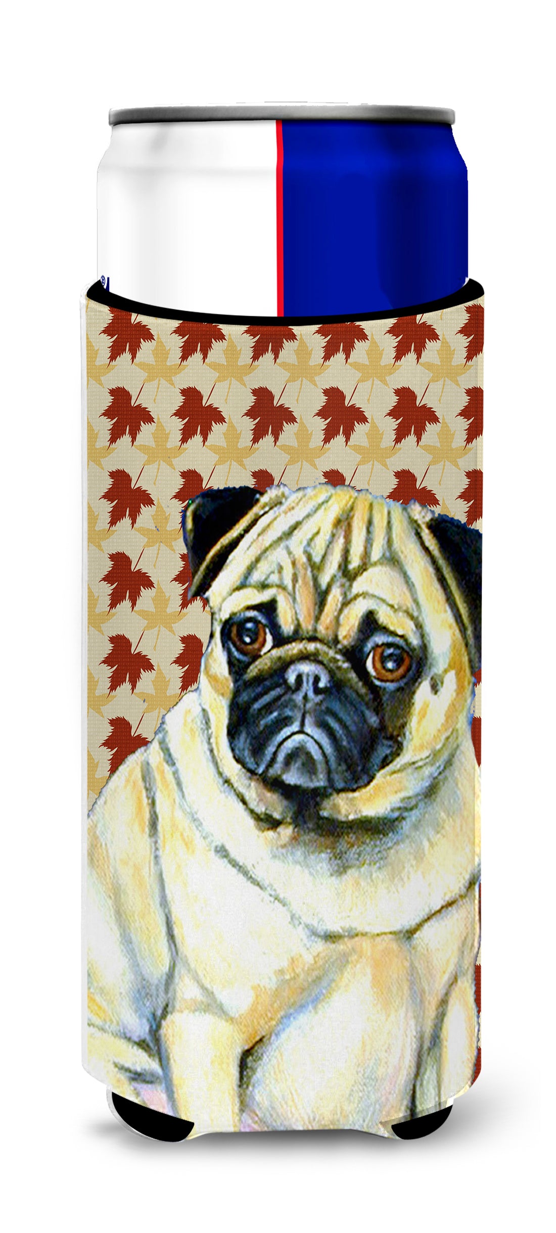 Pug Fall Leaves Portrait Ultra Beverage Insulators for slim cans LH9117MUK.