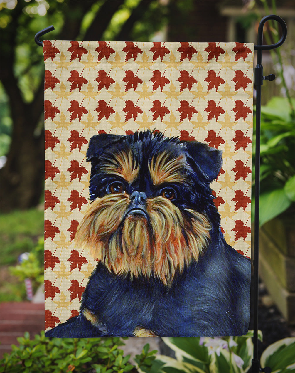 Brussels Griffon Fall Leaves Portrait Flag Garden Size.