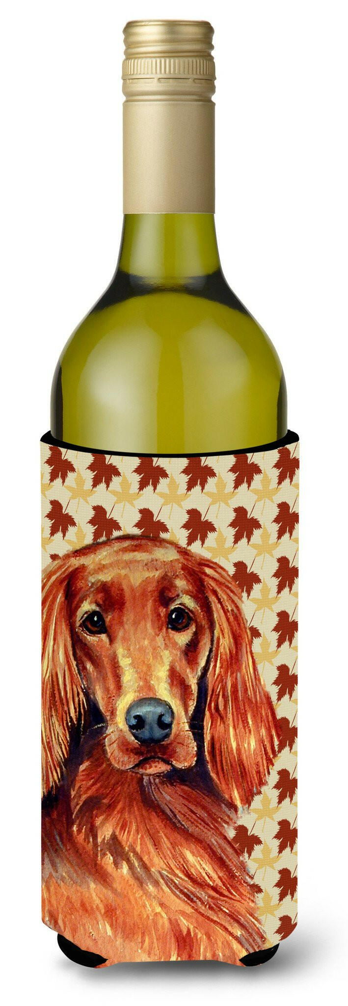 Irish Setter Fall Leaves Portrait Wine Bottle Beverage Insulator Beverage Insulator Hugger by Caroline&#39;s Treasures