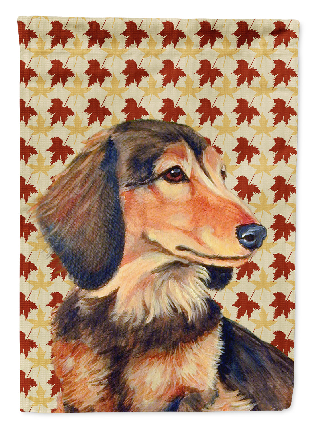 Dachshund Fall Leaves Portrait Flag Garden Size.