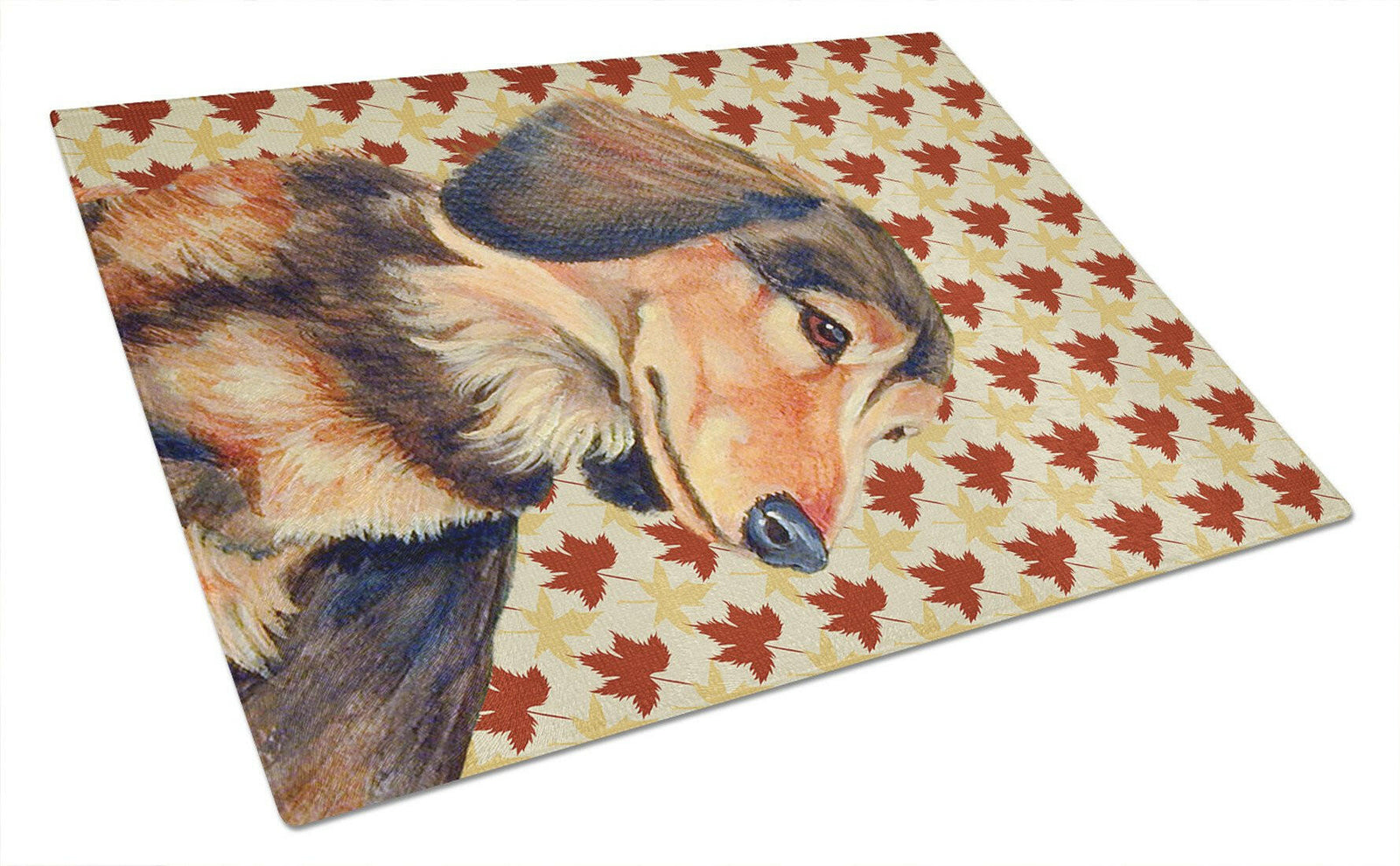 Dachshund Fall Leaves Portrait Glass Cutting Board Large by Caroline's Treasures