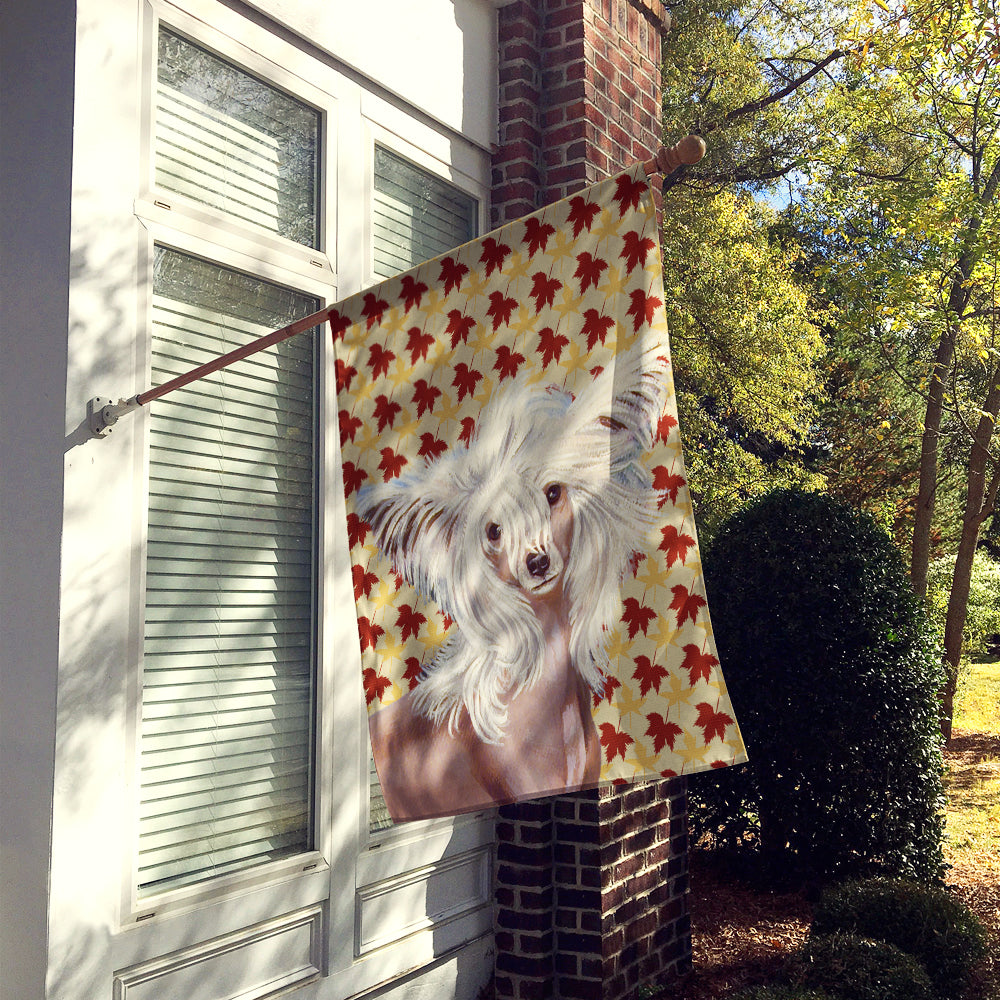 Chinese Crested Fall Leaves Portrait Flag Canvas House Size  the-store.com.