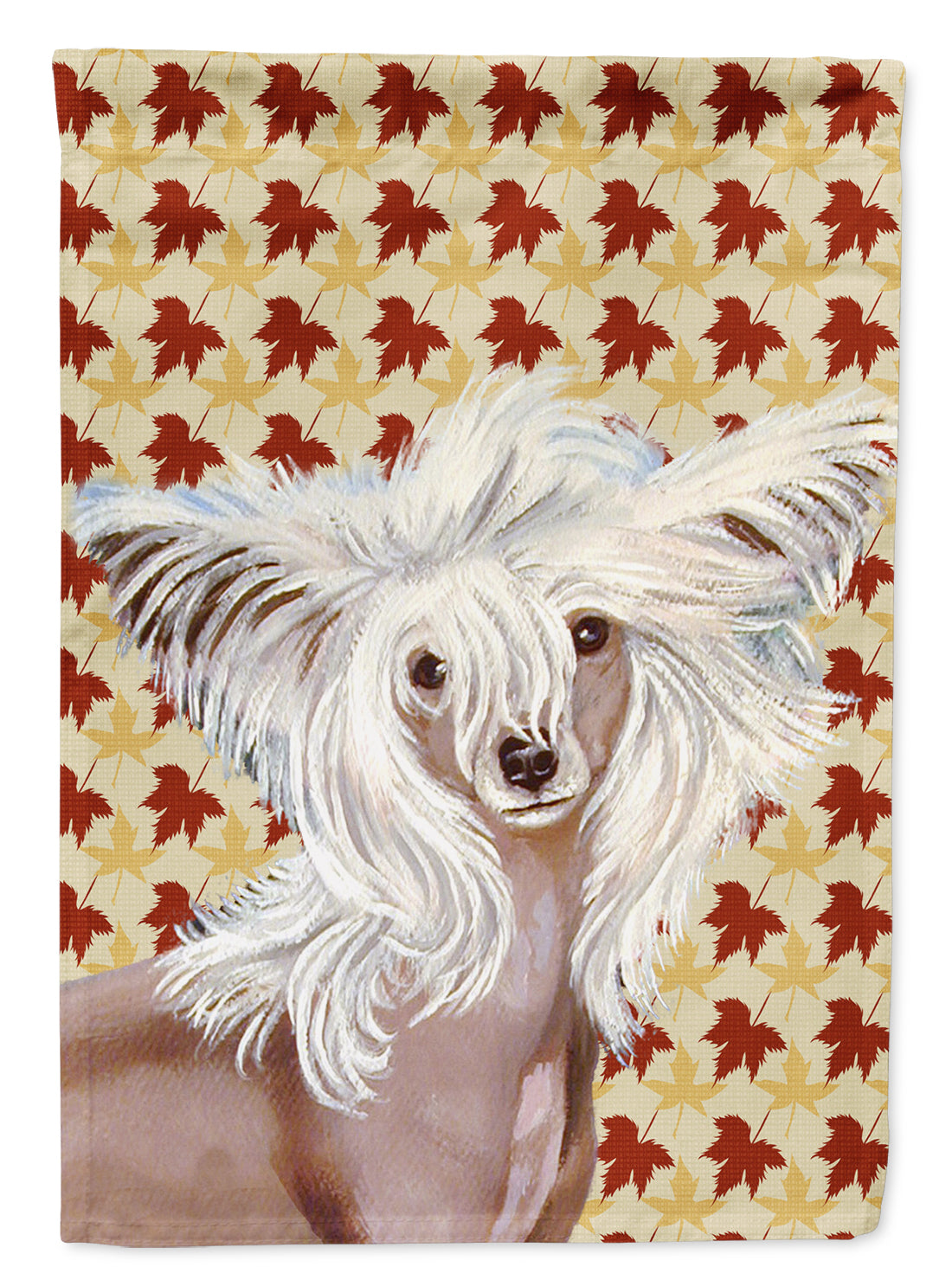 Chinese Crested Fall Leaves Portrait Flag Canvas House Size  the-store.com.