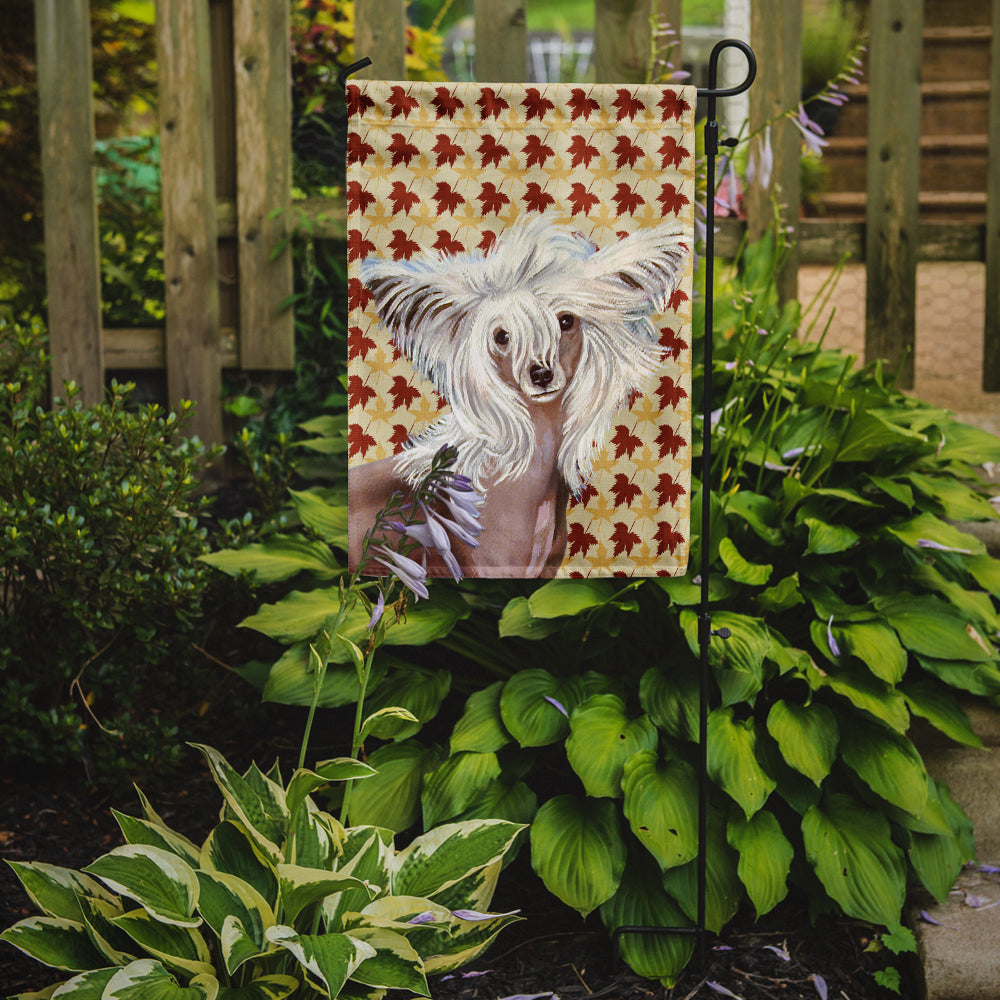 Chinese Crested Fall Leaves Portrait Flag Garden Size.