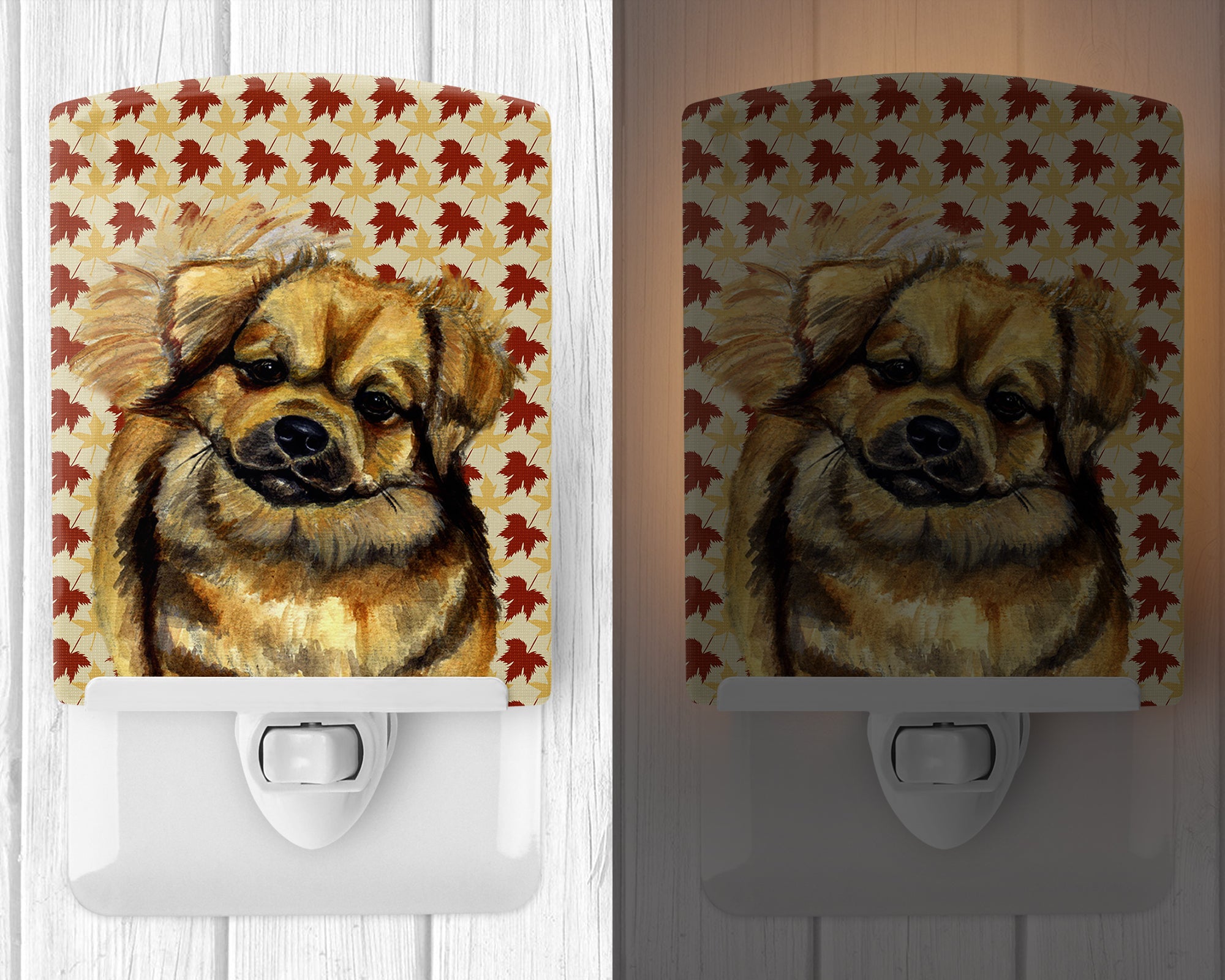 Tibetan Spaniel Fall Leaves Portrait Ceramic Night Light LH9124CNL - the-store.com