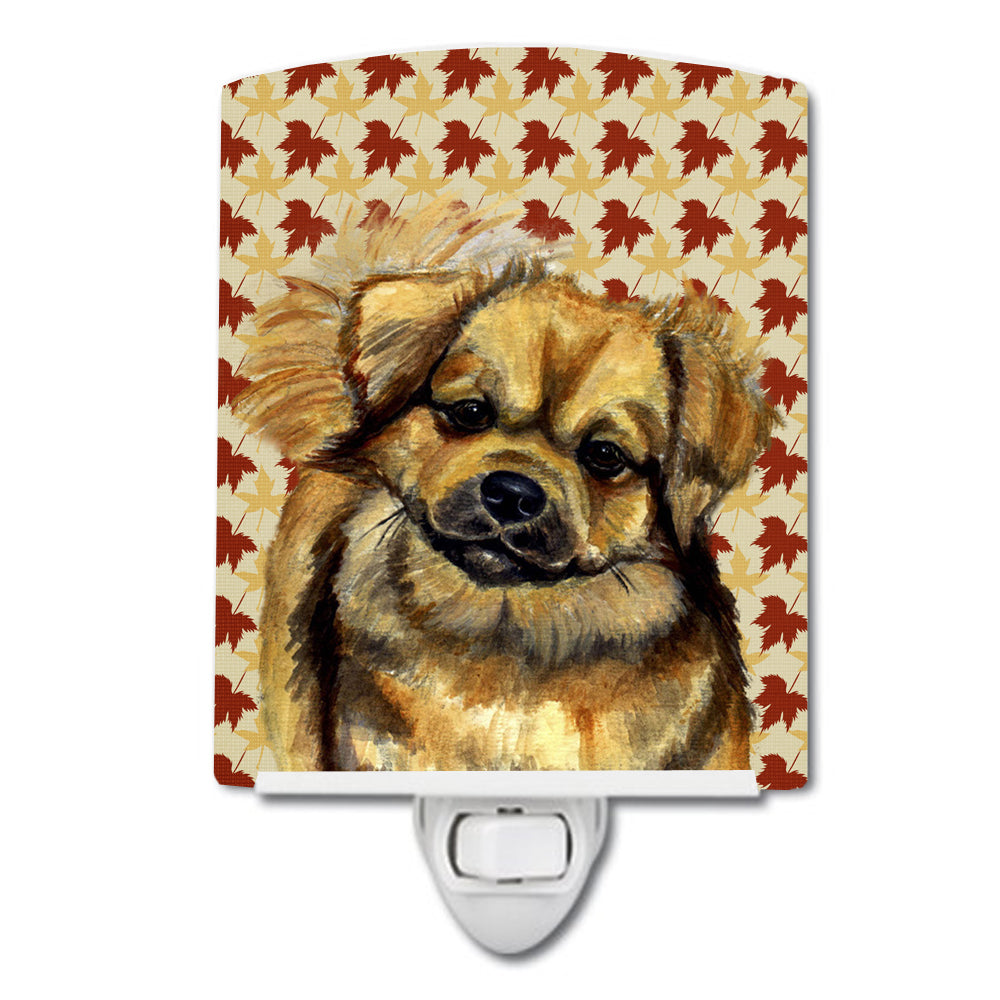 Tibetan Spaniel Fall Leaves Portrait Ceramic Night Light LH9124CNL - the-store.com