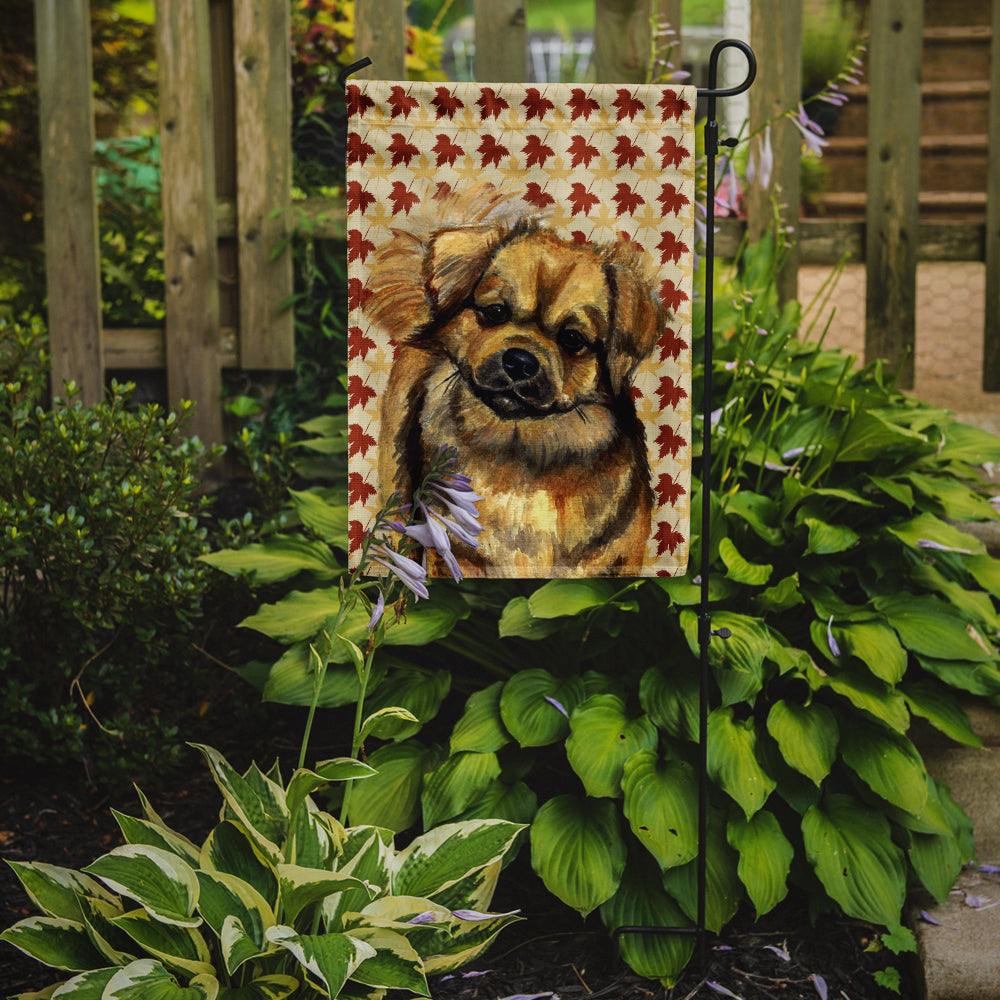 Tibetan Spaniel Fall Leaves Portrait Flag Garden Size.