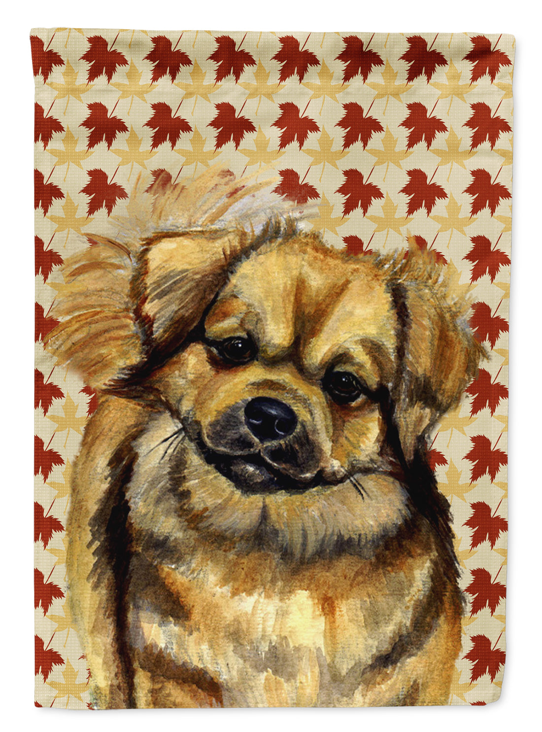 Tibetan Spaniel Fall Leaves Portrait Flag Garden Size.