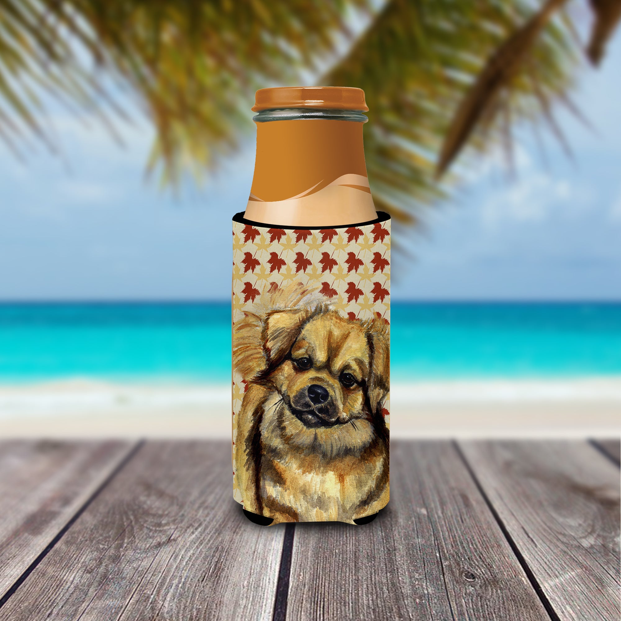 Tibetan Spaniel Fall Leaves Portrait Ultra Beverage Insulators for slim cans LH9124MUK.