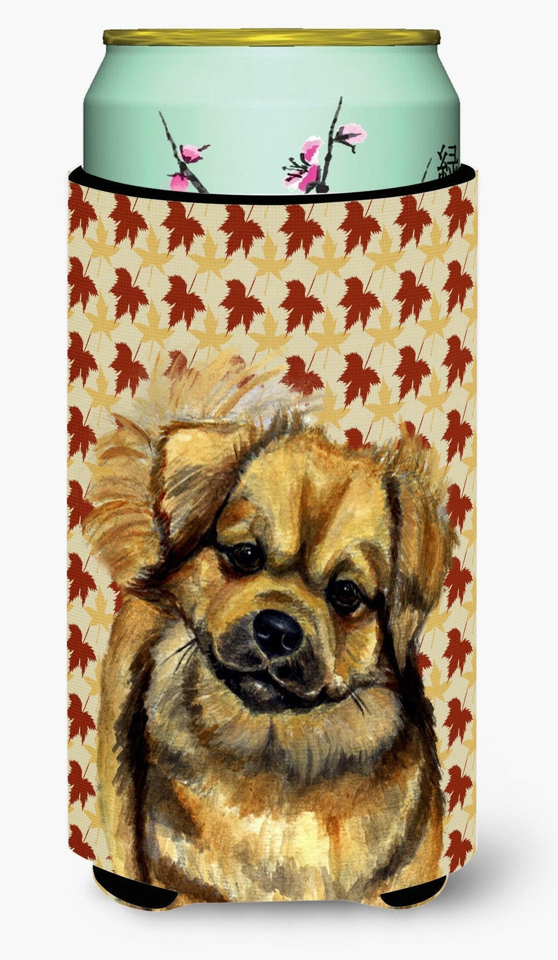 Tibetan Spaniel Fall Leaves Portrait  Tall Boy Beverage Insulator Beverage Insulator Hugger by Caroline&#39;s Treasures