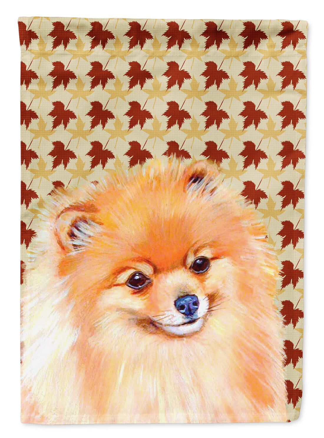 Pomeranian Fall Leaves Portrait Flag Canvas House Size  the-store.com.