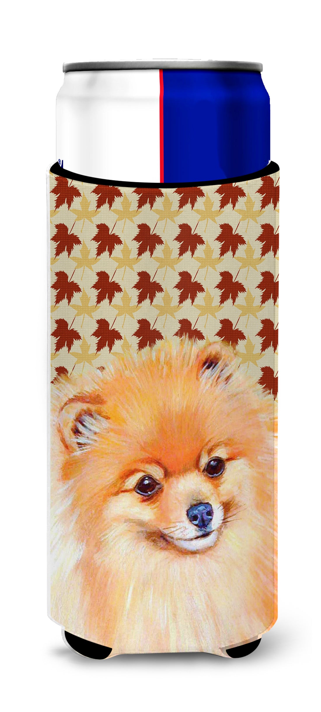 Pomeranian Fall Leaves Portrait Ultra Beverage Insulators for slim cans LH9125MUK.