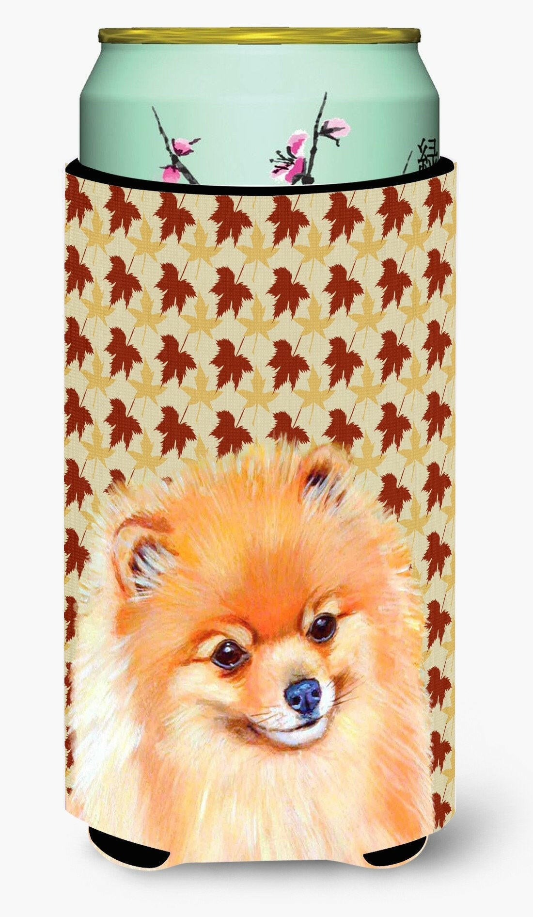 Pomeranian Fall Leaves Portrait  Tall Boy Beverage Insulator Beverage Insulator Hugger by Caroline&#39;s Treasures