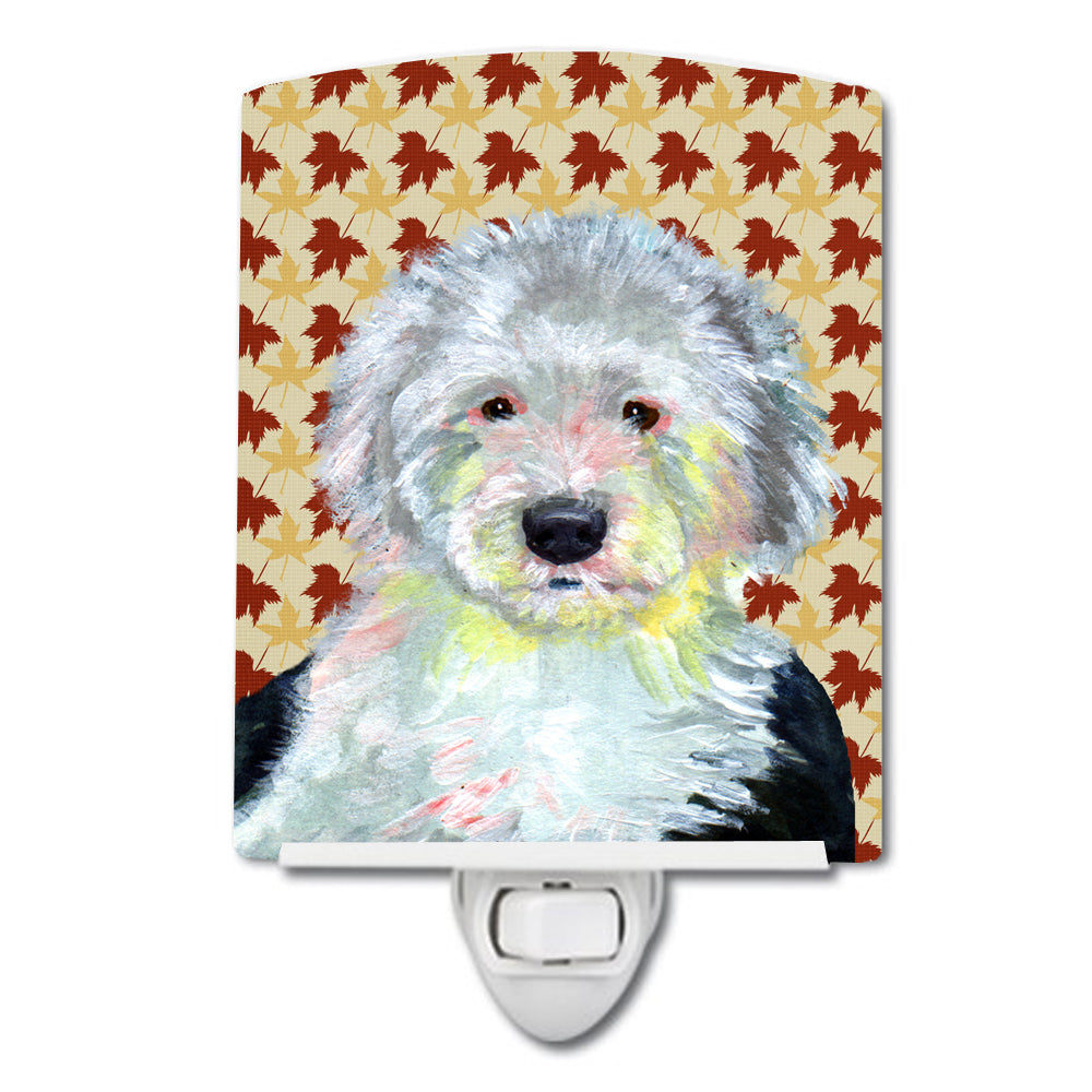 Old English Sheepdog Fall Leaves Portrait Ceramic Night Light LH9126CNL - the-store.com