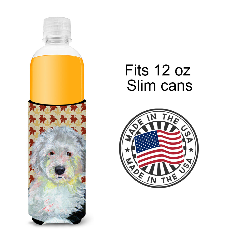 Old English Sheepdog Fall Leaves Portrait Ultra Beverage Insulators for slim cans LH9126MUK.