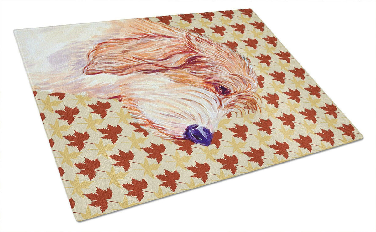 Petit Basset Griffon Vendeen Fall Leaves Portrait Glass Cutting Board Large by Caroline&#39;s Treasures