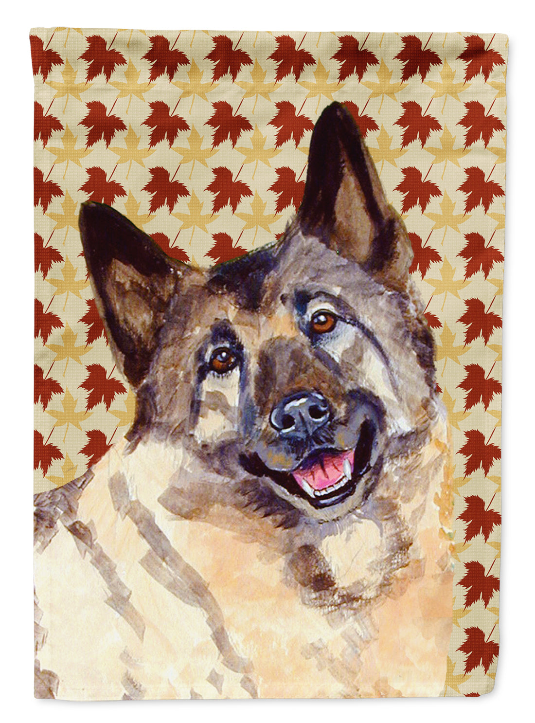 Norwegian Elkhound Fall Leaves Portrait Flag Canvas House Size  the-store.com.