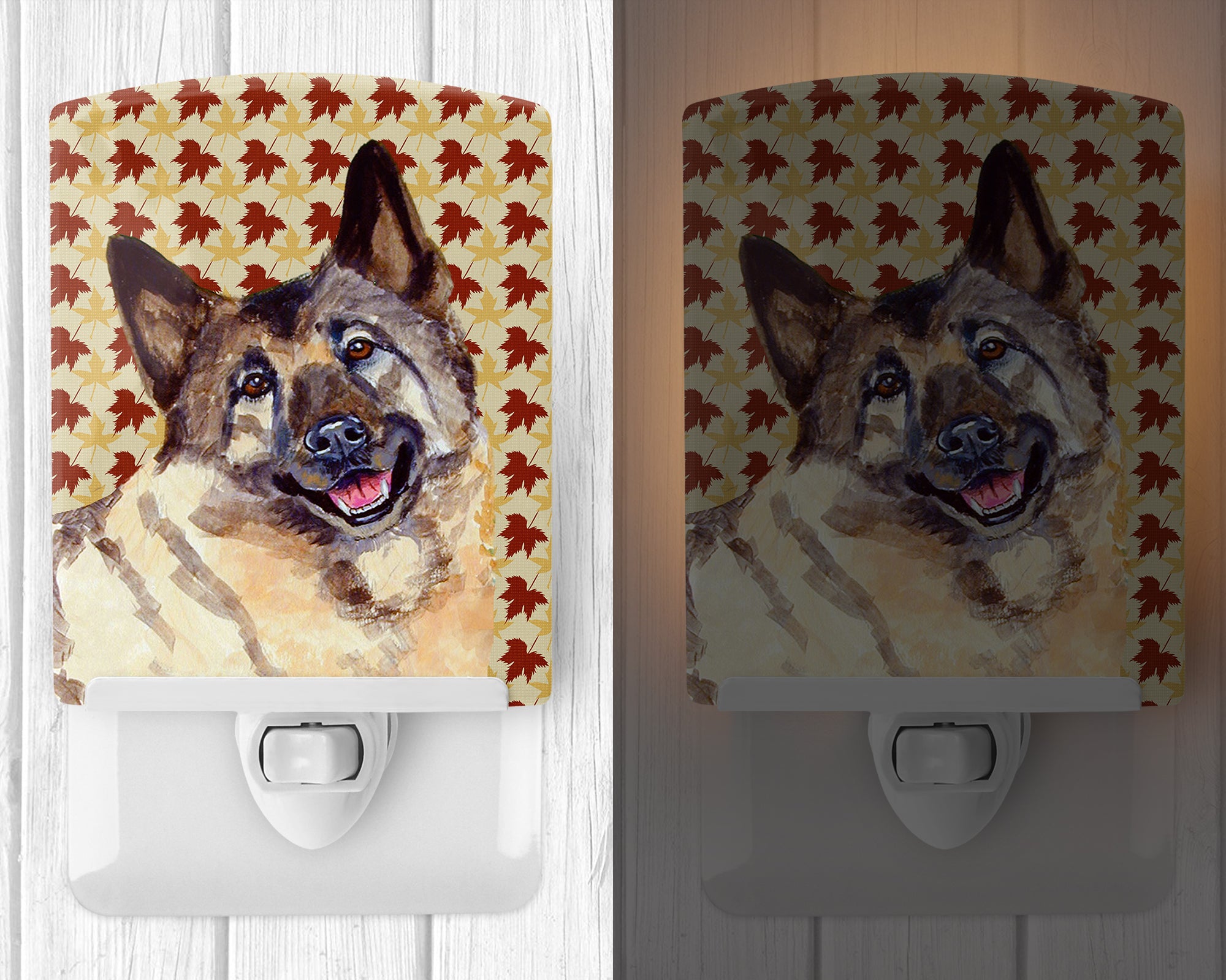 Norwegian Elkhound Fall Leaves Portrait Ceramic Night Light LH9128CNL - the-store.com