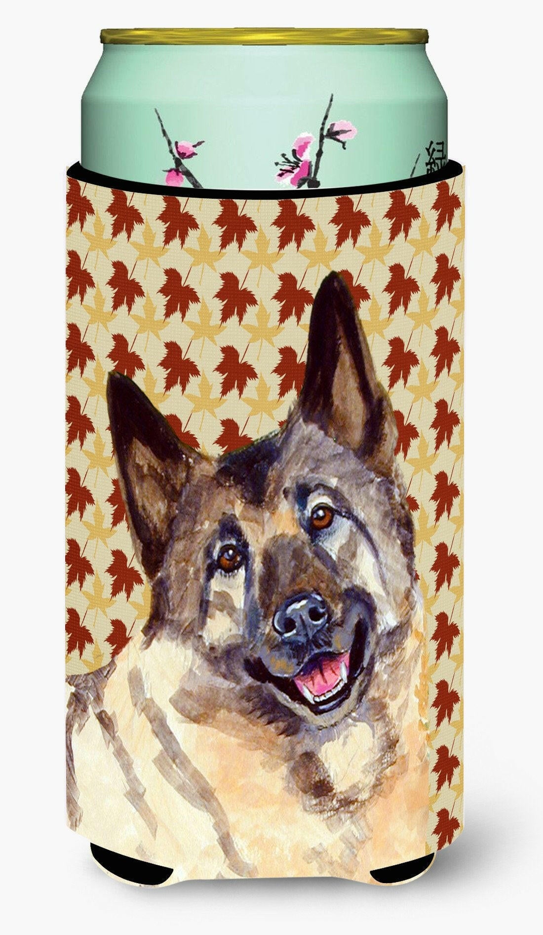 Norwegian Elkhound Fall Leaves Portrait  Tall Boy Beverage Insulator Beverage Insulator Hugger by Caroline's Treasures