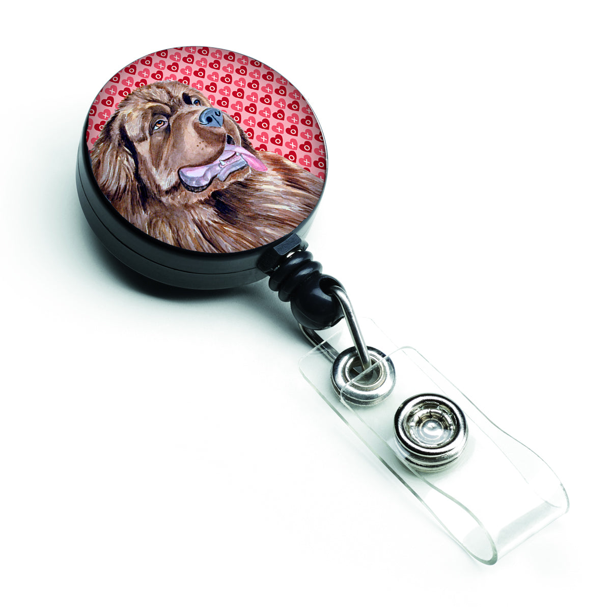 Newfoundland Love and Hearts Retractable Badge Reel or ID Holder with Clip.