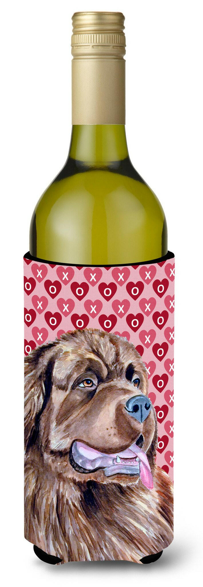 Newfoundland Hearts Love and Valentine's Day Portrait Wine Bottle Beverage Insulator Beverage Insulator Hugger by Caroline's Treasures