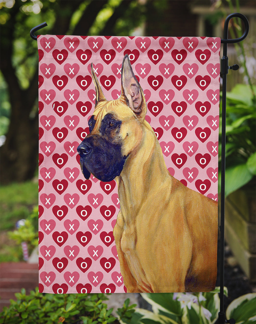 Great Dane Hearts Love and Valentine's Day Portrait Flag Garden Size.