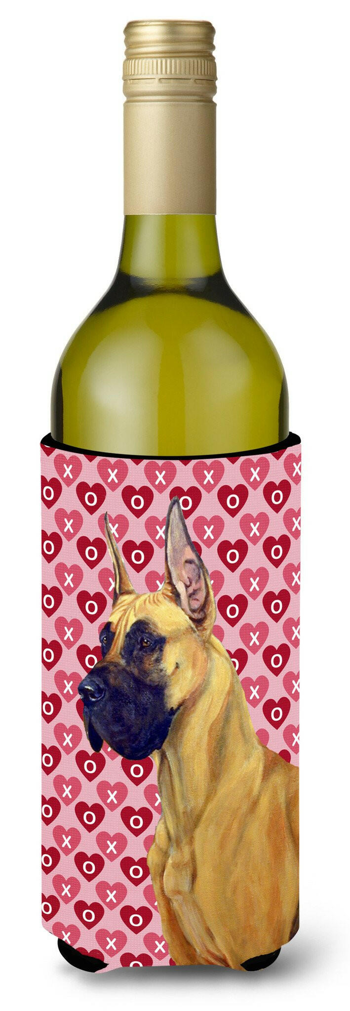 Great Dane Hearts Love and Valentine's Day Portrait Wine Bottle Beverage Insulator Beverage Insulator Hugger by Caroline's Treasures