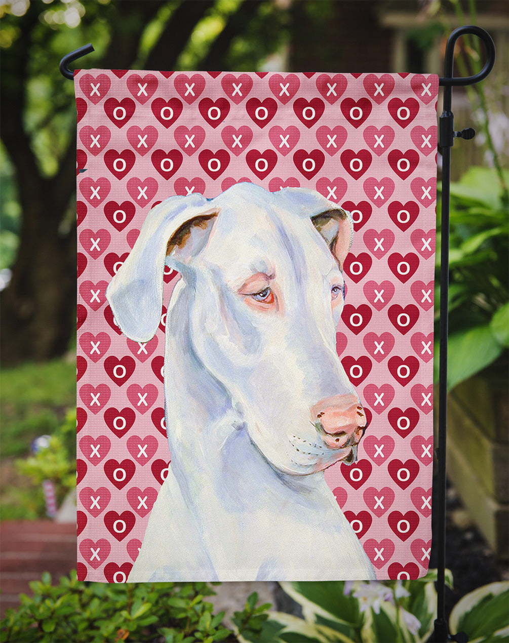 Great Dane Hearts Love and Valentine's Day Portrait Flag Garden Size.