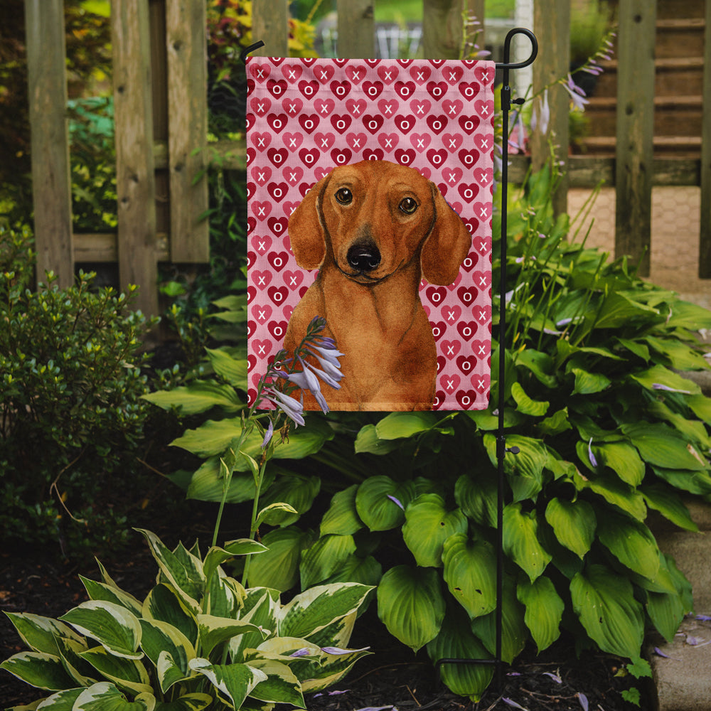 Dachshund Hearts Love and Valentine's Day Portrait Flag Garden Size.